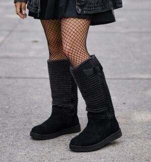 UGG Shaina Sheepskin Knit Black Boots 7 Convertible 1125494